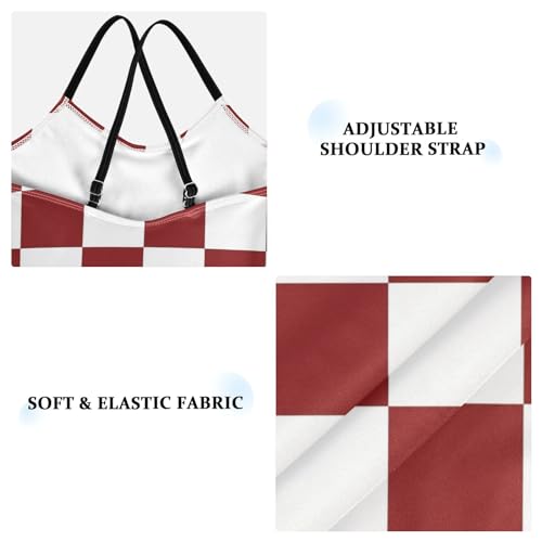 Chessboard Girls One Piece Swimsuits Red and White Sport Halter Swimwear Beach Bathing Suit 9-10T3