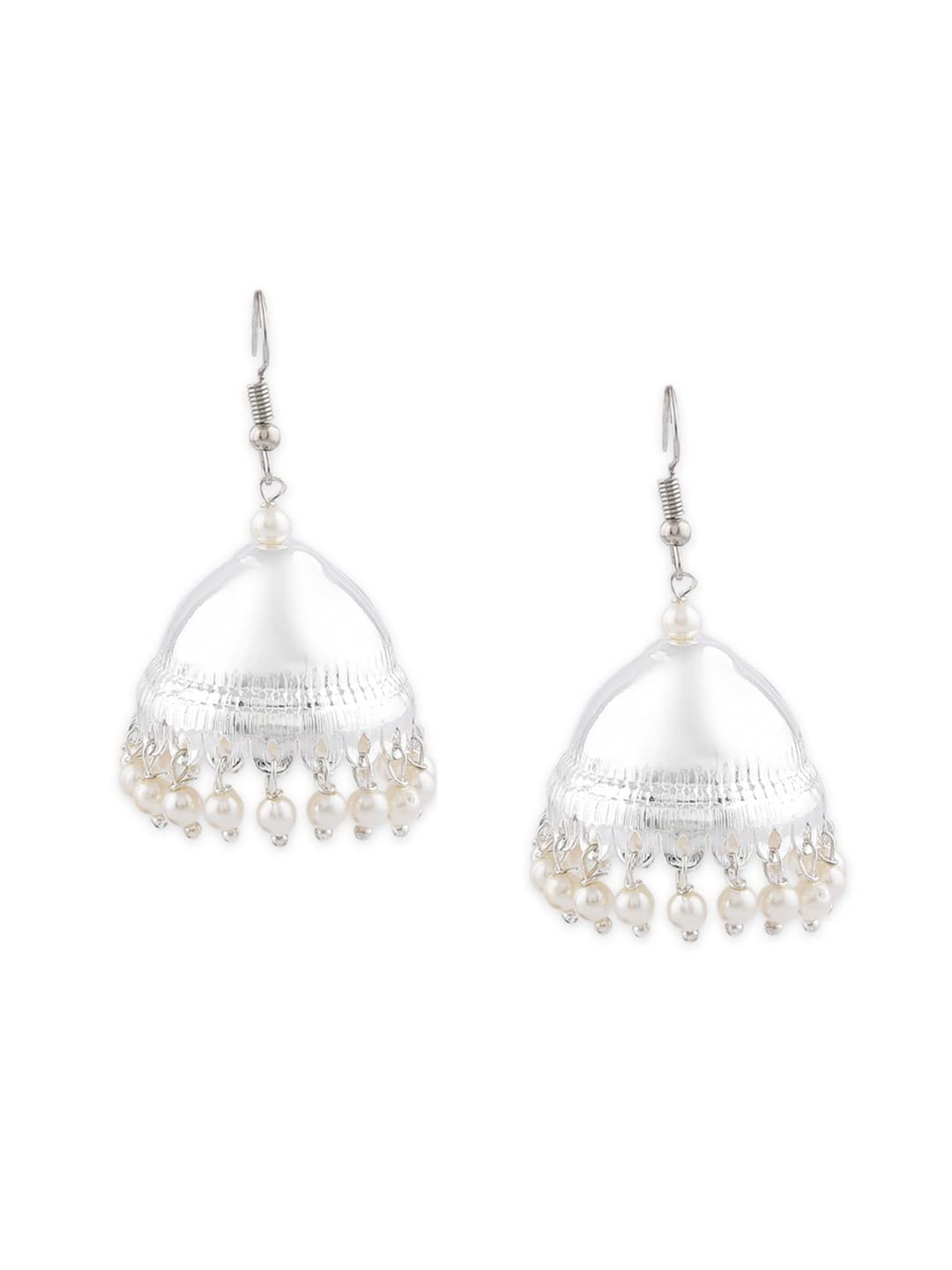Silver Tone Dangling Pearl Drops Ethnic Jhumki Earring For Women-ZPFK11435-image-26