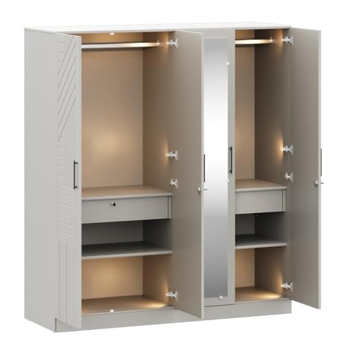 Image of Wakefit Wardrobe for Bedroom | 3 Yr Warranty | Cupboard for Bedroom, Almirah, Wooden Wardrobe, Comes with LED light, Storage Drawer, Mirror & Hanger, Density:680-750kg /m, Free Installation(Tyrian-LG)