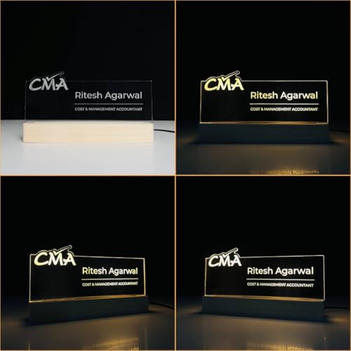 Image of Personlised LED Name Plate for Office Desk Table Name Sign Gift for CMA Cost and Management Certified Accountant Finance Manager Company Size (10 x 6 inch) (For CMA (Cost and Management Accountant))