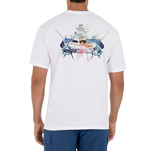 Guy Harvey Men’s Billfish Fishing Short Sleeve Pocket T-Shirt, Bright White Billfish, Medium