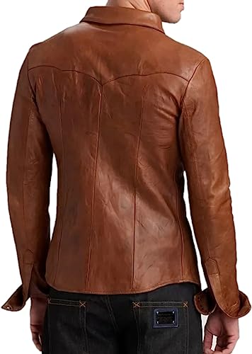 RIZING STAR Men's Western Trucker Leather Smart Fitted Denim Shirt Style Stud Button Jacket2