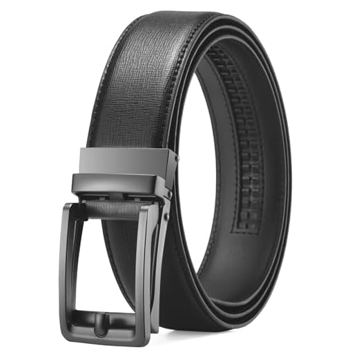 LCG LUCHENGYI Cinto masculino, cinto de catraca deslizante com couro premium, cinto com fivela de clique automático (35 mm), Arma - Preto, 38" to 46" Waist Adjustable