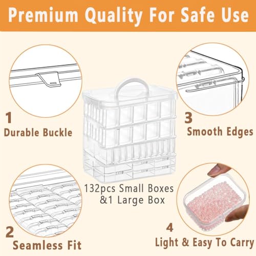 Image of 131pcs Bead Storage Container,4Tier-Bead Organizer Boxes And Craft Storage Boxes, Storage Stackable portable box,DIY Jewelry Craft Nails, Bracelets, Jewelry, Diamonds, Pens, (4Tier)