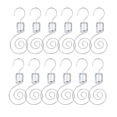 Christmas Ornament Hooks - Set Of 24 Clear Beaded Hangers - Decorative Silver Wire S-Hook With Sparkling Gems - Holiday Card Holder Seasonal Decorations (Clear) #TOP1