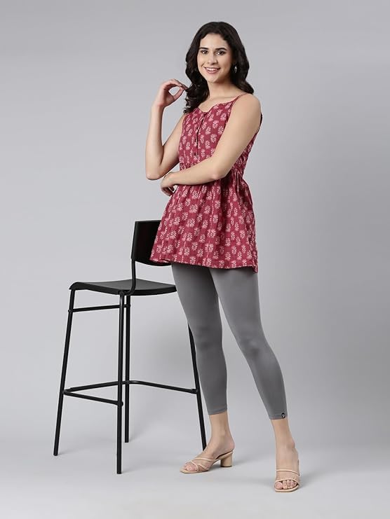 Image of Women Cotton Solid Belt Ankle Length Legging Four Way Lycra Leggings