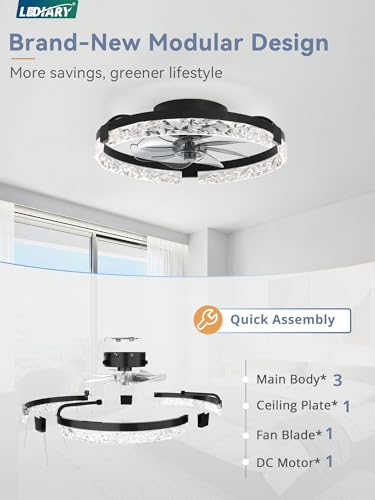 Image of LEDIARY 20 inch Low Profile Ceiling Fans with Lights, APP & Remote, Black