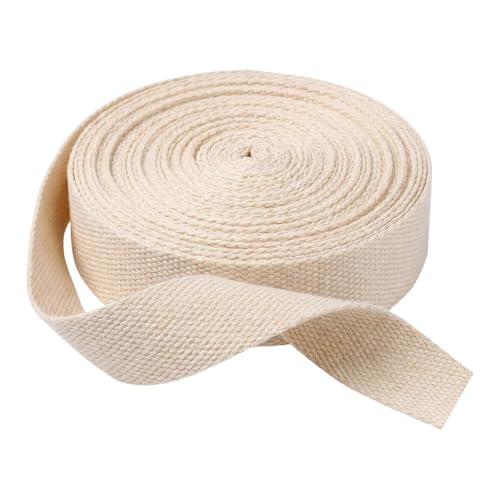 molicorl Cotton Webbing Strap, Beige Natural Woven Webbing for Bag Handles, Tote Straps, Cloth Belts, Pet Collars and Adult DIY Crafts, Plain Weave Material for Sewing and Repairs,2.5cm X 10m
