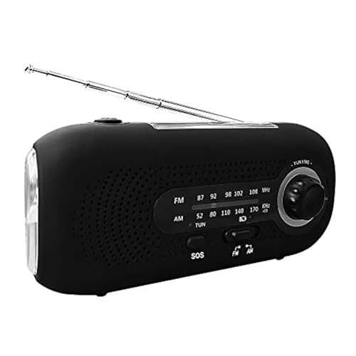 防災 手回し LED懐中電灯 緊急 ソーラー充電 5つのランプビーズLED 4速スイッチ 小型AM/FM持ち運べやすい気象 重さ約250g 災害用 SOSアラート付き 大容量2000mAH