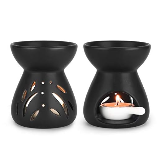 ComSaf Essential Oil Burner Wax Melt Burners Set of 2, Aromatherapy Aroma Burner Ceramic Oil Diffuser Candle Tealight Holder Home Bedroom Decor Christmas Housewarming Gift, Black
