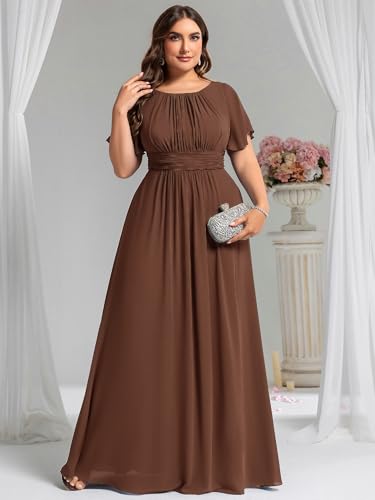 Image of Ever-Pretty Plus Elegant Formal Dresses for Curvy Women Round Neck Short Sleeves Chiffon Bridesmaid Mother of The Bride Dress
