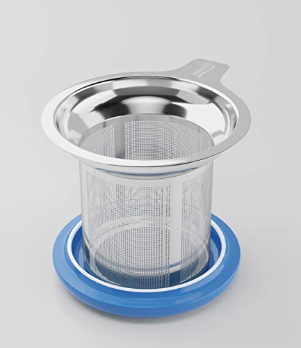 Immaculife Tea Cup With Infuser And Lid - Tea Mug With Lid For Steeping Loose Leaf Tea Bag Coffee Milk Women Office Home Gift 16Oz Navy Flower #TOP3