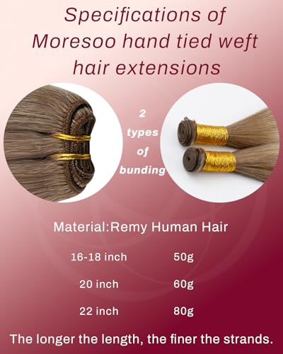 Image of Moresoo Genius Weft Hair Extensions Human Hair, Balayage Light Brown to Fresh Blonde 18inch 50g, Invisible Sew in Hair Extensions Real Remy Soft Straight for Volume Daily Wear