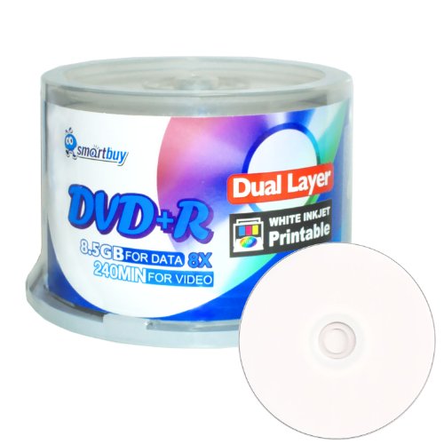 Smartbuy 50-disc 8.5gb/240min 8X DVD+r Dl Dual Layer Double Layer White Inkjet Hub Printable Blank Data Recordable Media Disc Spindle