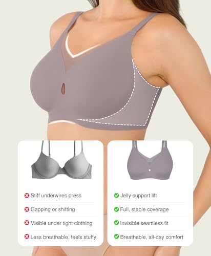 Image of Popilush Womens Wireless Push Up Bra Comfortable Supportive Everyday Bra | Support & Lift, No Underwire, Full Coverage, Flexible Fit, V Mesh Crossover, Soft Breathable Fabric, All Day Comfort