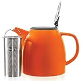 Tealyra - Drago Ceramic Teapot - 37oz (4-6 cups) - Large Stylish Teapot with Stainless Steel Lid Extra-Fine Infuser To Brew Loose Leaf Tea - BPA-Free - Orange