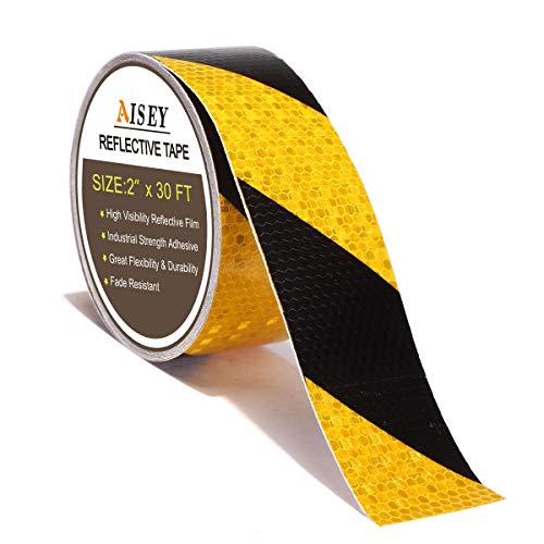 2" X 30 Feet Reflective Safety Hazard Caution Tape Yellow/Black for Stairs Indoor