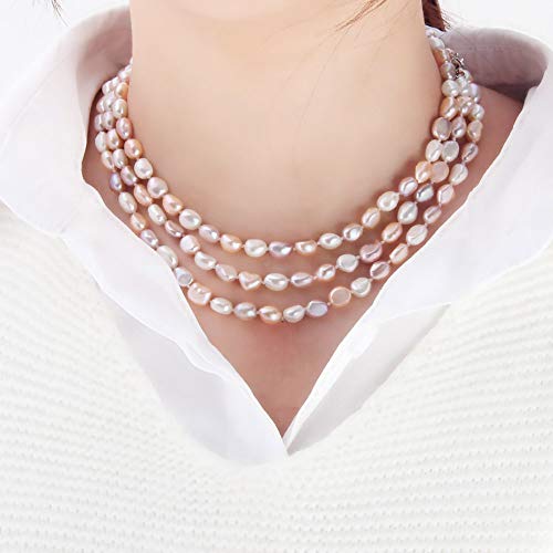 Multicolor Pearl Necklace for Women, Freshwater Cultured Baroque Pearls Strand Necklace for Pearl Jewelry4