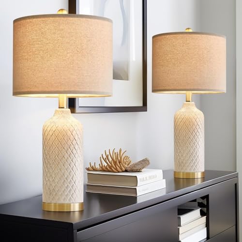 Gold Ceramic Table Lamps Set – Boho & Farmhouse Home Decor - Image 8