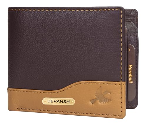 Image of HORNBULL Men's Personalized Wallet I Customized Slim Stylish Leather Purse with Name I Unique Birthday Gift for Men Boy Love Husband (Brown /Tan)