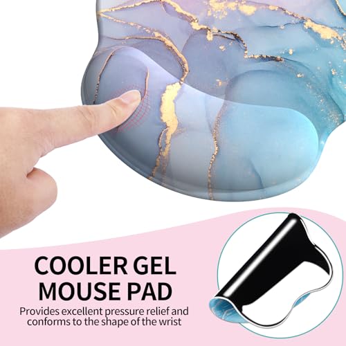 Image of eulps Mouse Pad with Wrist Rest, Comfortable Computer Mousepad with Gel Wrist Support Smooth Surface and Non-Slip PU Base for Pain Relief, Laptop, Office & Home (Cyan Pink Marble)