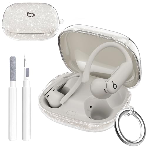Aircawin for Beats Powerbeats Pro 2 Case Clear Glitter Cute Sparkle Bling for Beats Powerbeats Pro 2 Earbuds Case Cover 2025 Shockproof Soft TPU Skin with Carabiner&Cleaning Women Girls Pen-Glitter