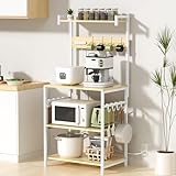 幅60奥行42高さ130cm レンジラック TTWO キッチンラック レンジ台 2口コンセント付き 収納ラック 大型レンジ対応 キッチンワゴン 可動棚高さ3段調整 キッチンボード 総耐荷重75kg 棚 オープンラック 炊飯器置き台 おしゃれ スリム 食器棚 一人暮らし 調理器具 収納 キッチンキャビネット 食器収納 フック付き 省スペース (ナチュラル-高さ130cm)