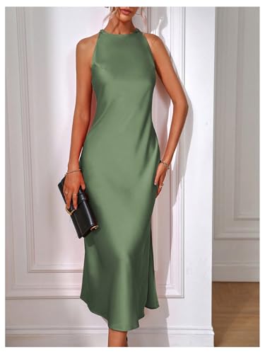 Image of Floerns Women's Elegant Sleeveless Crew Neck Maxi Dress Slit Cocktail Tank Dress