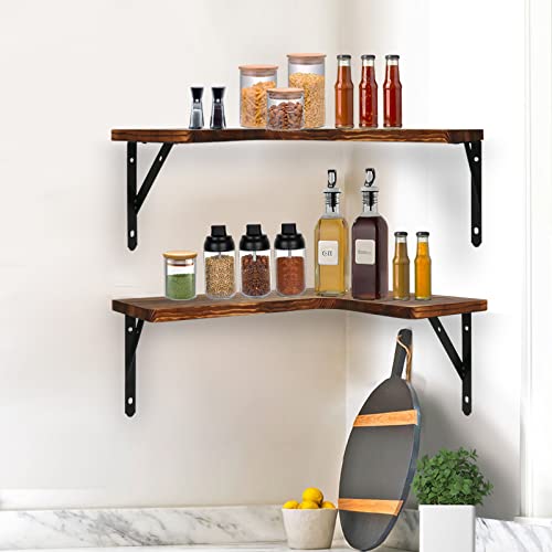 Iiidol Corner Floating Shelves ,Set Of 4 Wall Mounted Corner Shelf Rustic Wood Wall Shelves Storage Display Shelf Decor For Living Room, Bedroom, Kitchen (Arbonized Black) #TOP6