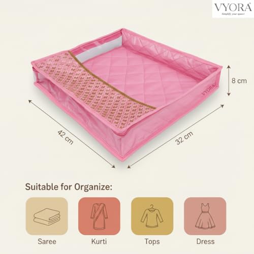 Image of Premium Saree covers for storage Pack of 3 Saree covers with zip transparent Saree bags Sequin Design Cloth organizer Cloth covers for packing Wardrobe organizer Saree pouch (Pink, Pack of 3)