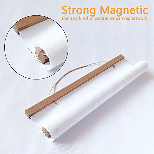 Magnetic Poster Hanger Frame, Light Wood Wooden Magnet Canvas Artwork Print Dowel Poster Hangers Frames Hanging Kit -Teak Wood #TOP3