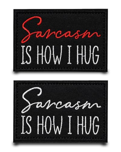 2 pezzi Sarcasm Is How I Hug/Sarcasmo è come abbraccio divertente Patch Nylon Ricamo Gancio Loop Tattico Militare Rimovibile Toppa Applicazione per Vestiti Zaini Gilet Cappelli Giacca T-Shirt
