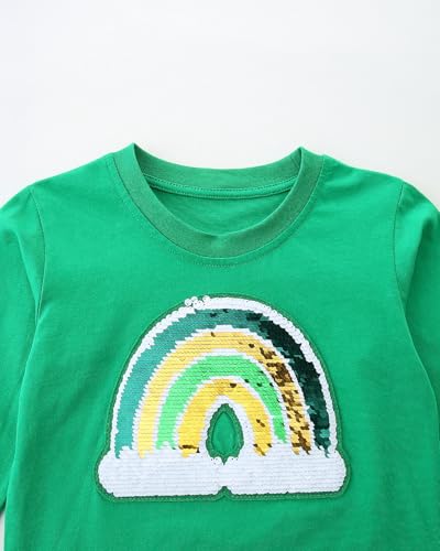 St Patrick's Day Shirt for Boy Girl Lucky Clover Shamrock Flip Sequin T-Shirt Long Sleeve Rainbow Tops4