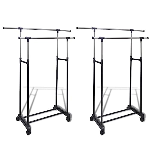 vidaXL Stainless Steel Adjustable Clothes Rack Set with 2 Hanging Rails - Versatile, Portable and Easy to Assemble