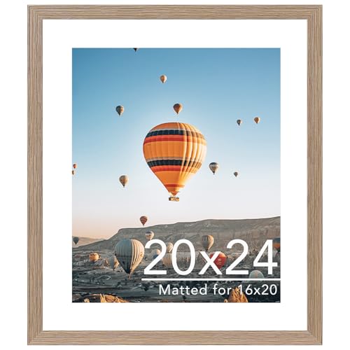 Image of JCJMY 20x24 Picture Frame with 16x20 Mat, Display Photo 16x20 with Mat or 20 x 24 Without Mat, Wall Hanging Large 20 by 24 Poster Frame with Plexiglass, Rustic Brown