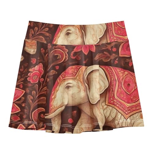 White Elephant Ornate Floral Mandala Athletic Shorts for Girls Skorts Toddlers Tennis Skirts Cute School Skirt 3t