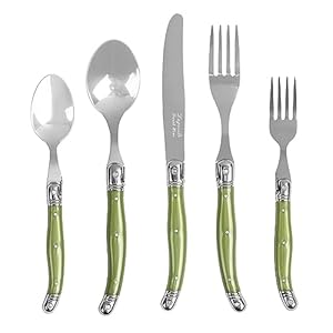   French-Home-Laguiole-20-Piece-Flatware-Set--Stainless-Steel-Flatware-Set-for-4--Luxurious-Pearl-Green-Utensil-Set-with-Knives-Spoons-and-Forks