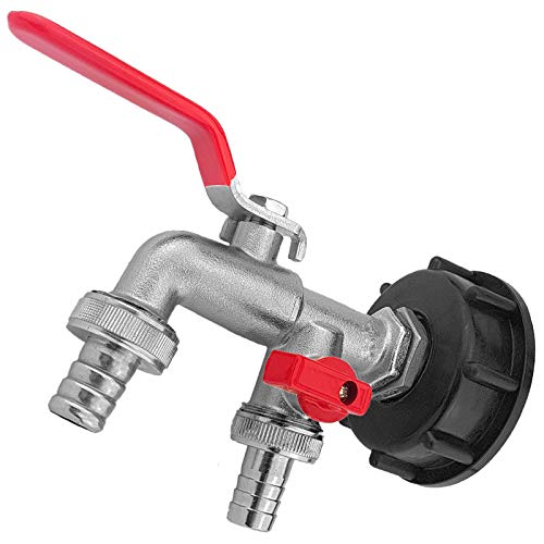 Preisvergleich Produktbild MegaHaustechnik IBC Container ZUBEHÖR Adapter Kappe Deckel Messing Doppel Auslaufhahn Auslaufventil Wasserhahn mit Hebelgriff mit 2X Schlauchtülle Außendurchmesser ca.13mm für 1 / 2 Zoll Schlauch