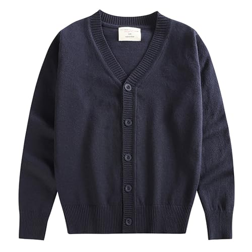 Girls Cardigan Sweater V-Neck Cotton Long Sleeve School Uniform Clothing Button Knit Tops Sweater for Girls 7-8