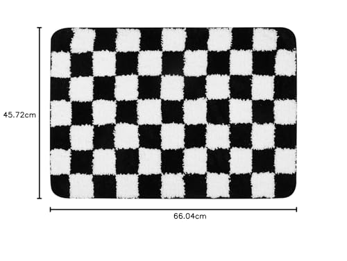 Image of Uphome Bath Mats for Bathroom, Black and White Checkered Machine Washable Bathroom Rug Non Slip, 18x26 Water Absorbent Soft Microfiber Bathroom Mat for Tub, Shower, Floor