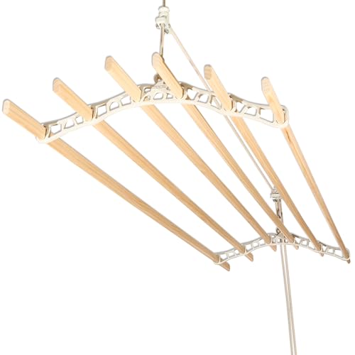 LOWENERGY 6 Lath Pulley Clothes Airer Ceiling Maid – Traditional Victorian Laundry Rack Dryer for Kitchen, Utility, Bathroom or Garage (White 1.2M)