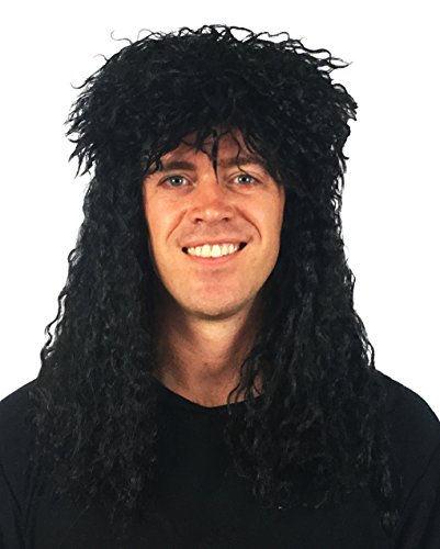 Hisilli 80s Rocker Wig (Black) 80s Costume Wig: Black 80s Wigs for Men Rocker Wig Mens Rockstar Wig 80's Wig Rockstar Wig Mens 80's Rocker Costume 80's Costume for Men