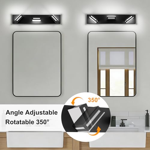 Image of LED Modern Bathroom Light Fixtures, 3-Light 24-Inch Dimmable 5CCT Adjustable Matte Black Vanity Lights for Bathroom Lighting Fixtures Over Mirror, 350 Rotatable Wall Lamp