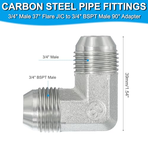 Image of PATIKIL Hex Reducing Nipple Connectors Pipe Adapter 3 /4 inch Male 37 Flare JIC x 3 /4 inch g Male 90 Adapter, Pipe Fitting Reducer Nipple Adapter Plated Steel Hydraulic Fitting