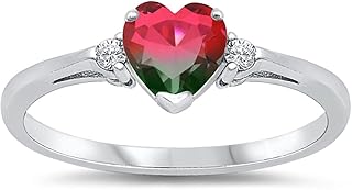 Cubic Zirconia Heart Promise Ring Sterling Silver (Color Options, Size 3-15)