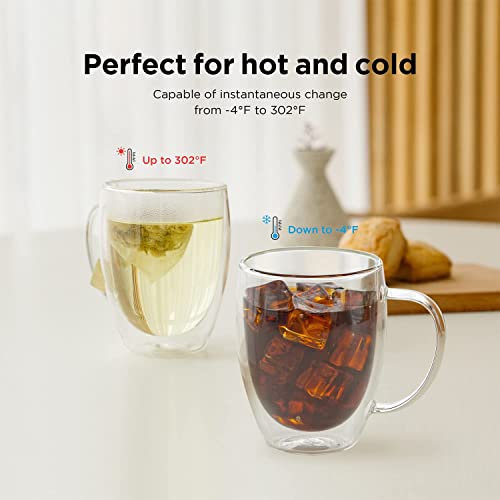 Image of KELVEE Double Walled Insulated Glass Coffee Mugs Set of 2, Double Layer Tea Cups with Handle for Latte, Cappuccino, Espresso, Iced Tea Dishwasher & Microwave Safe (350ml) (2)