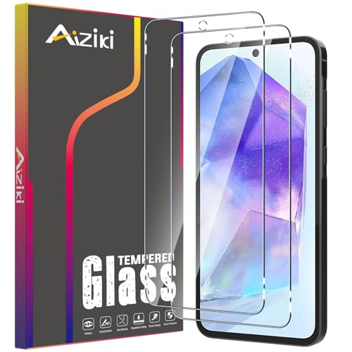 Aiziki Glass Screen Protector For Samsung Galaxy A35/A55 Tempered Glass Film, Impact-Protection, Anti-Shatter, Anti-Scratch, HD Clear, Bubble Free, [2 Pack] Screen Protectors Samsung A35/A55 5G