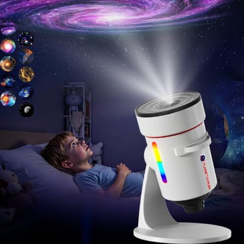 Galaxy Projector，Upgraded 4K HD Star Projector Lens, 10 Slides Image Planetarium BedRoom Lights，Ceiling Lights 360° Rotation 1/2/4Timer off &8 LED Color Night Light，Christmas Gifts for Teens