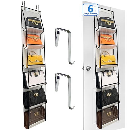 Zebricolo Over the Door Purse Organizer 2-Pack Holds Bigger Bags Heavy Duty Hooks (No Damage to Door Frame) White/Black
