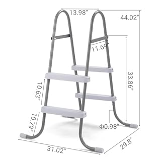 2 Steps Pool Ladder for Above-Ground Pools – 33in Max Height Iron Grey Frame + White PP Steps – Heavy-Duty 300 lbs Capacity – Rust-Resistant & Tool-Free Assembly